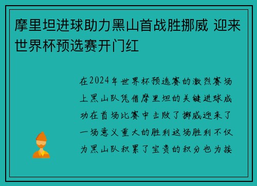 摩里坦进球助力黑山首战胜挪威 迎来世界杯预选赛开门红