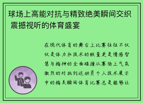 球场上高能对抗与精致绝美瞬间交织 震撼视听的体育盛宴